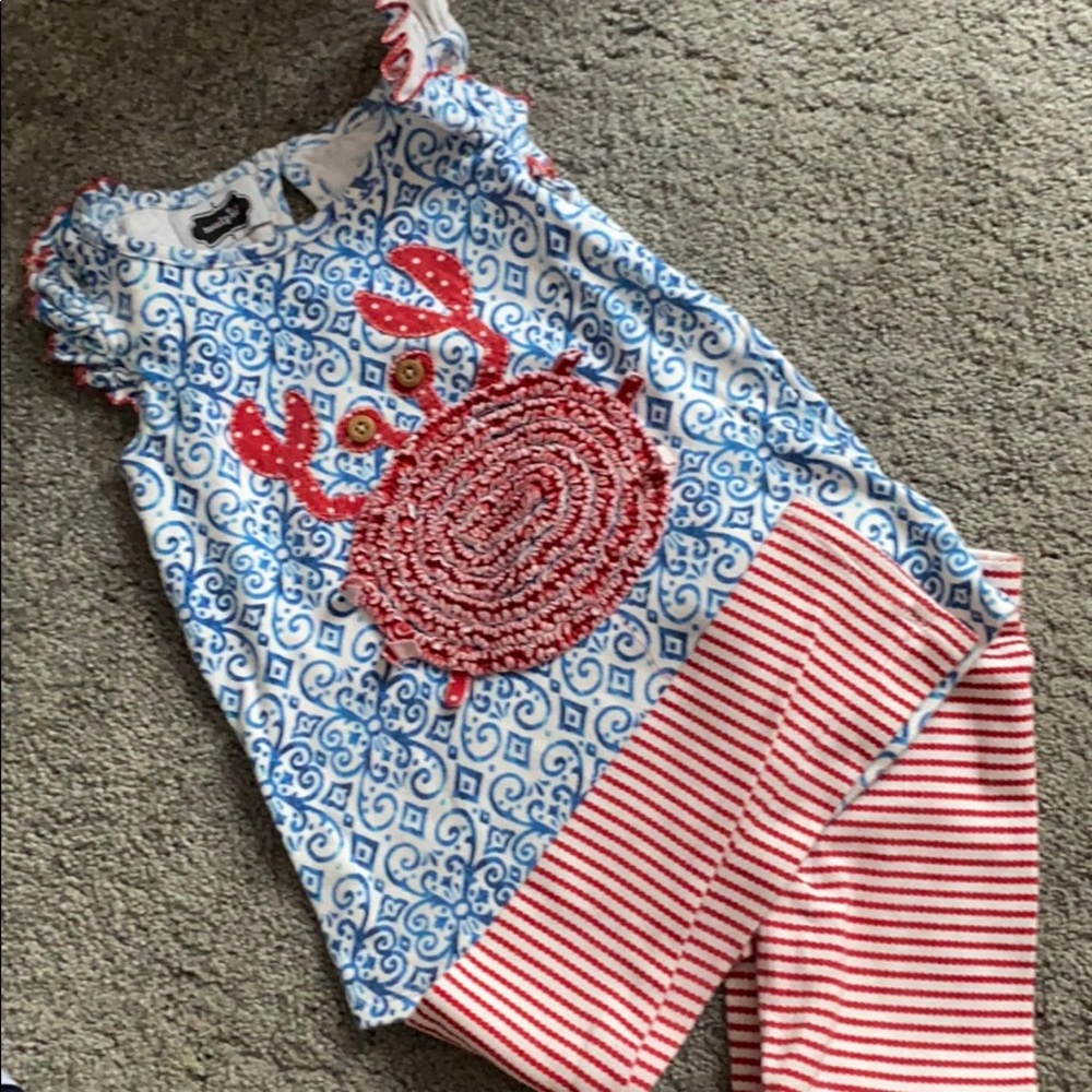 Mudpie girls crab outfit 5T